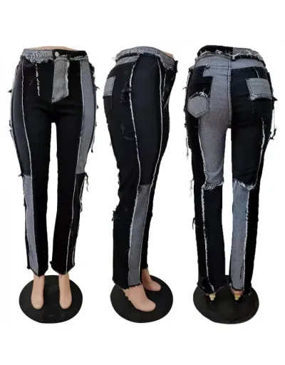 Replica Fashion Street Contrast Color Gray Denim Jeans #802223 $47.43 USD for Wholesale