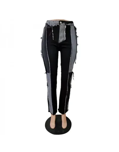 Replica Fashion Street Contrast Color Gray Denim Jeans #802223 $47.43 USD for Wholesale