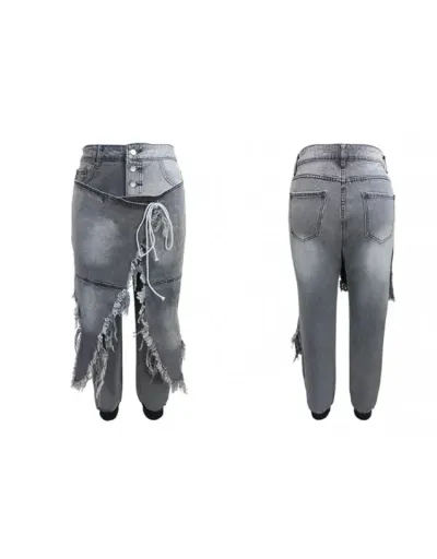 Replica Patchwork Single Breasted Lace-Up Jeans #802224 $44.59 USD for Wholesale