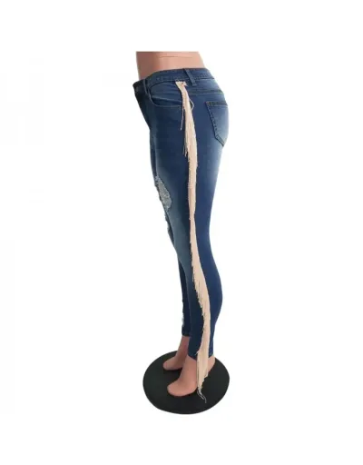 Replica  Fashion Street Tassels Dark Blue Denim Jeans #802230 $45.48 USD for Wholesale