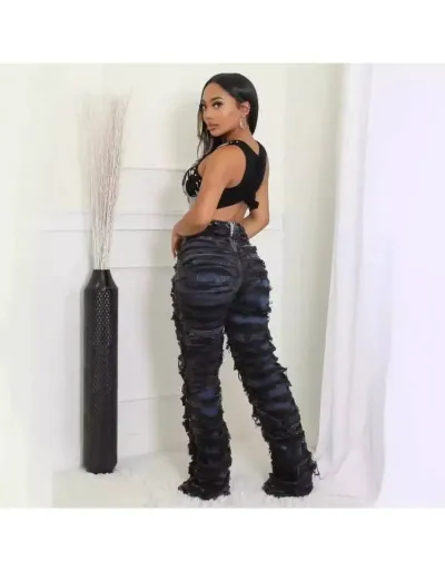 Replica Frayed Ripped High Rise Jeans #802234 $88.97 USD for Wholesale