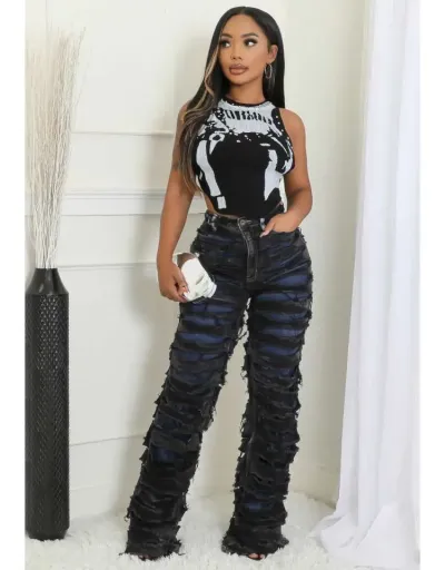 Replica Frayed Ripped High Rise Jeans #802234 $88.97 USD for Wholesale