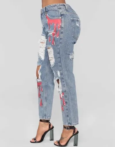 Replica Ripped Denim Printed Bodycon Jeans #802237 $62.08 USD for Wholesale