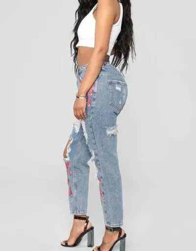 Replica Ripped Denim Printed Bodycon Jeans #802237 $62.08 USD for Wholesale