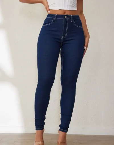 Solid Color Denim Bodycon Jeans #802238 $46.12 USD, Wholesale Fashion Jeans