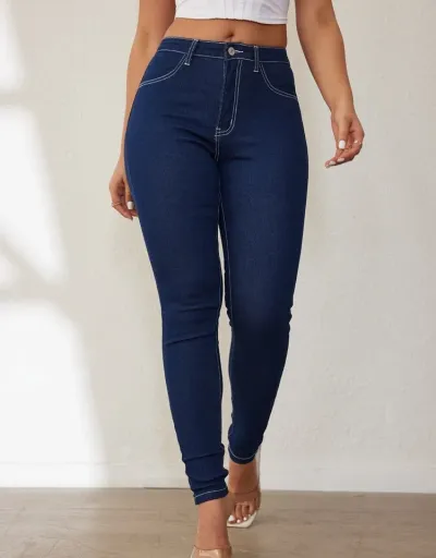 Replica Solid Color Denim Bodycon Jeans #802238 $46.12 USD for Wholesale