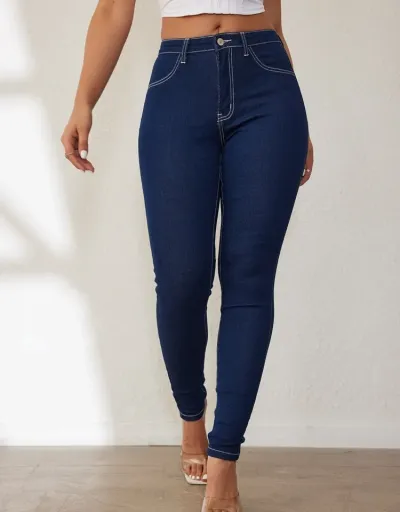 Replica Solid Color Denim Bodycon Jeans #802238 $46.12 USD for Wholesale