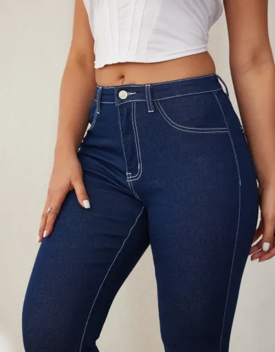 Replica Solid Color Denim Bodycon Jeans #802238 $46.12 USD for Wholesale