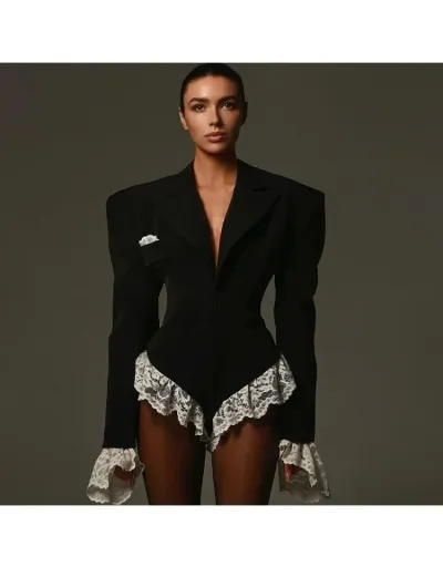 Replica Lacework Deep V Neck Lapel Fitted Bodysuits #802257 $55.13 USD for Wholesale