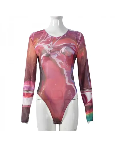 Replica Abstract Printed See Through Bodysuits #802265 $21.62 USD for Wholesale