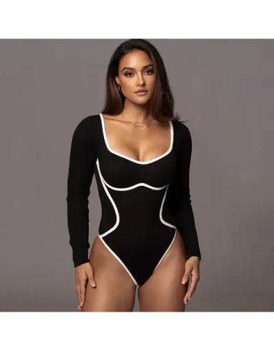 Contrast Color Bodycon Bodysuits #802270 $29.18 USD, Wholesale Fashion Bodysuits