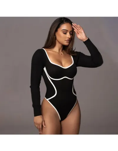 Replica Contrast Color Bodycon Bodysuits #802270 $29.18 USD for Wholesale