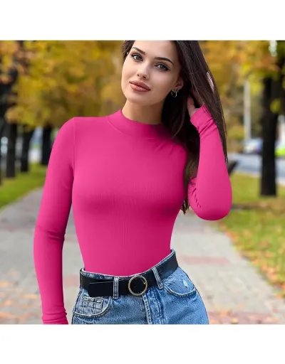 Replica Solid Color Turtleneck Fitted Bodysuits #802273 $14.00 USD for Wholesale