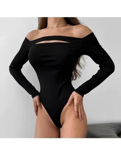 Hollow-out Off Shoulder High Rise Bodysuits #802278 $21.70 USD, Wholesale Fashion Bodysuits