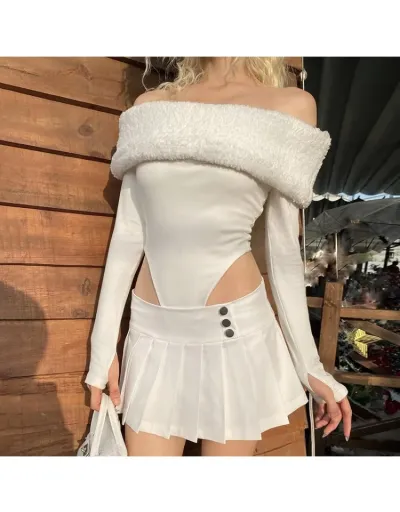 Fluff Patchwork Off Shoulder Bodysuits #802279 $29.53 USD, Wholesale Fashion Bodysuits