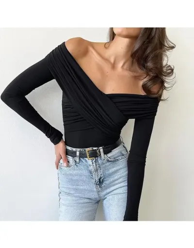 Replica Ruched Off Shoulder High Rise Bodysuits #802280 $26.18 USD for Wholesale