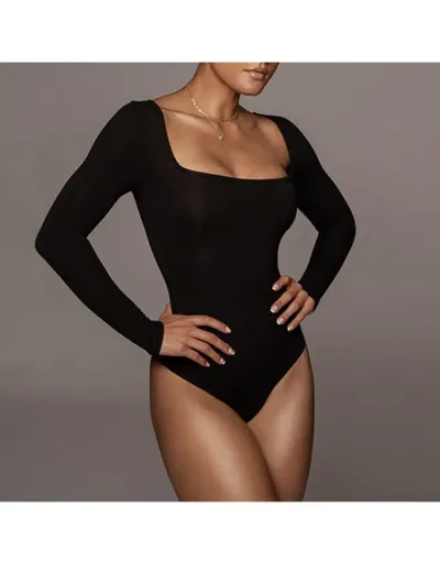 Replica Square Neck Long Sleeve Bodycon Bodysuits #802289 $19.36 USD for Wholesale