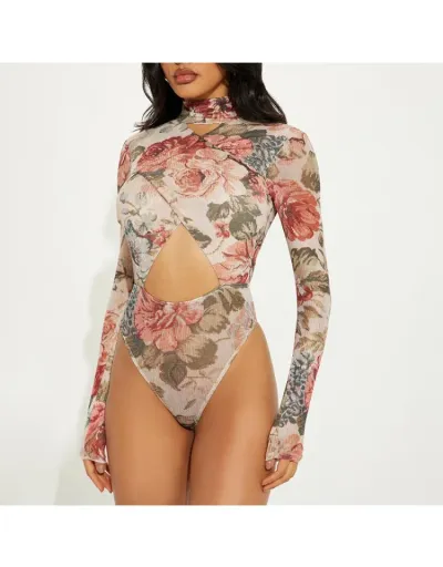 Replica Floral Hollow-out Wrap Fitted Bodysuits #802296 $37.18 USD for Wholesale