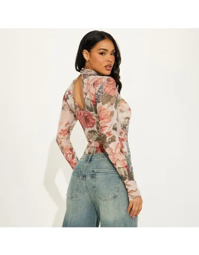 Replica Floral Hollow-out Wrap Fitted Bodysuits #802296 $37.18 USD for Wholesale