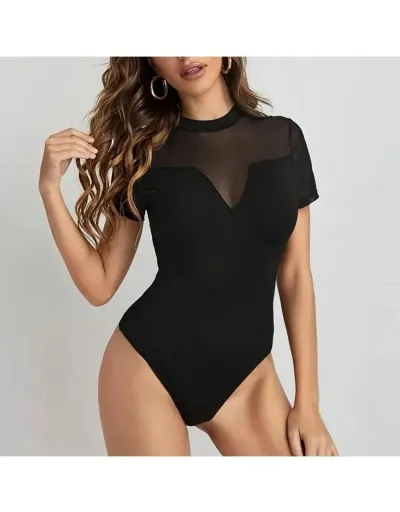 Gauze See Through Fitted Bodysuits #802303 $22.49 USD, Wholesale Fashion Bodysuits