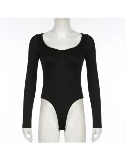 Replica Ruched Long Sleeve Black Bodysuit #802310 $20.08 USD for Wholesale