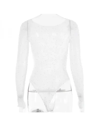 Replica See Through Hotfix Rhinestones Bodycon Bodysuits #802320 $19.41 USD for Wholesale