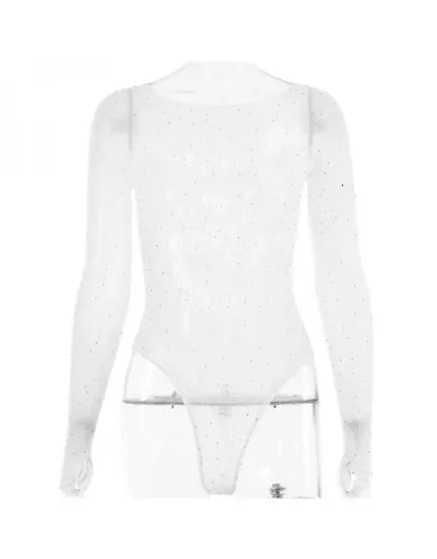 Replica See Through Hotfix Rhinestones Bodycon Bodysuits #802320 $19.41 USD for Wholesale