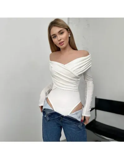 Solid Color Ruched Bodycon Long Sleeve Bodysuits #802321 $22.39 USD, Wholesale Fashion Bodysuits