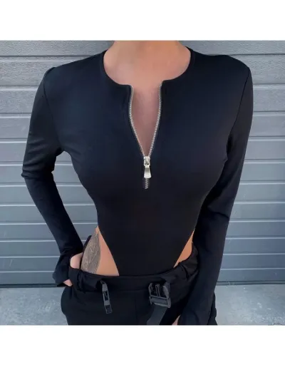 Replica Zipper Patchwork Long Sleeve Bodysuits #802327 $15.74 USD for Wholesale