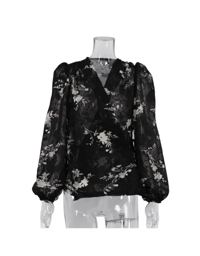 Replica Patchwork Lantern Sleeve Cardigan Blouses #802339 $42.28 USD for Wholesale