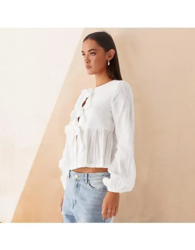 Replica Loose Tie-wrap Lantern Sleeve Blouses #802341 $35.96 USD for Wholesale