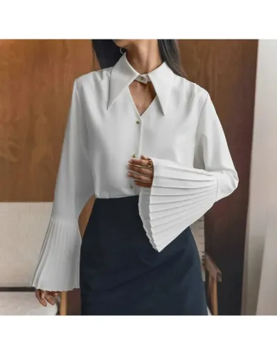 Replica Patchwork Plain Color Hollow-out Trumpet Sleeve Blouses #802344 $33.28 USD for Wholesale