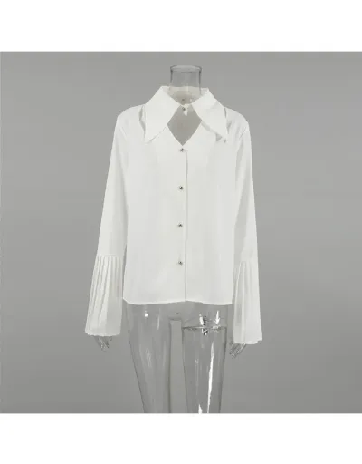 Replica Patchwork Plain Color Hollow-out Trumpet Sleeve Blouses #802344 $33.28 USD for Wholesale