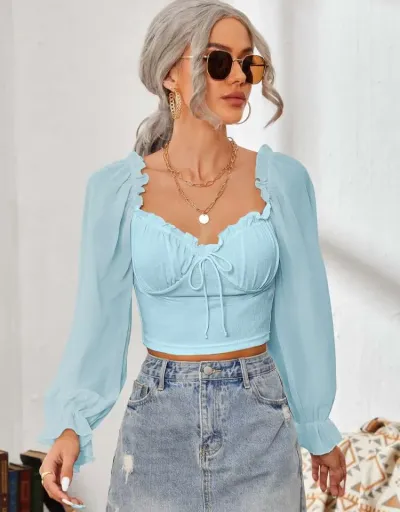 Solid Color Square Neck Fitted Blouses #802353 $25.49 USD, Wholesale Fashion Blouses