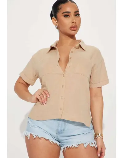 Button Up Short Sleeve Loose Lapel Shirt #802361 $36.69 USD, Wholesale Fashion Blouses