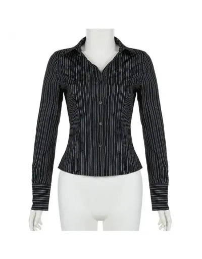 Replica Striped Ruched Long Sleeve Black Blouse
 #802363 $30.26 USD for Wholesale