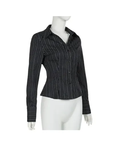 Replica Striped Ruched Long Sleeve Black Blouse
 #802363 $30.26 USD for Wholesale