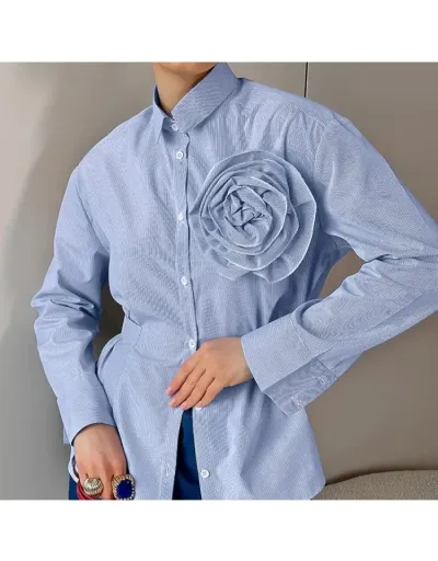 Replica Striped Stereo Flower Patchwork Long Sleeve Blouses #802374 $37.40 USD for Wholesale