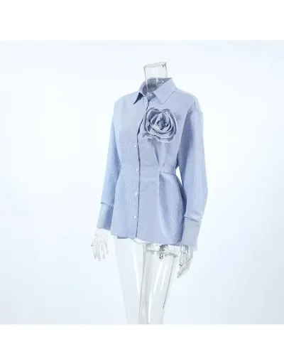 Replica Striped Stereo Flower Patchwork Long Sleeve Blouses #802374 $37.40 USD for Wholesale