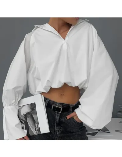 Loose Asymmetrical Sleeve Cropped Blouses #802375 $40.66 USD, Wholesale Fashion Blouses