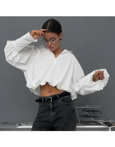 Replica Loose Asymmetrical Sleeve Cropped Blouses #802375 $40.66 USD for Wholesale