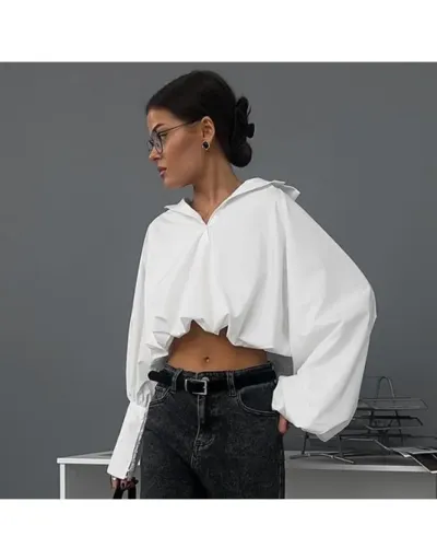 Replica Loose Asymmetrical Sleeve Cropped Blouses #802375 $40.66 USD for Wholesale