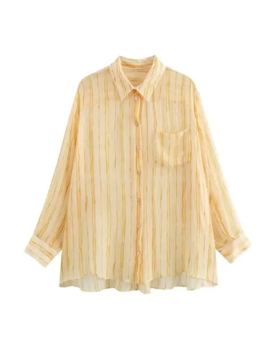 Striped Down Collar Long Sleeve Blouses #802376 $33.01 USD, Wholesale Fashion Blouses