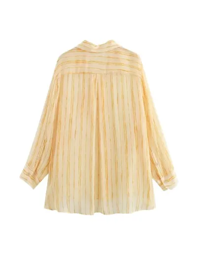 Replica Striped Down Collar Long Sleeve Blouses #802376 $33.01 USD for Wholesale