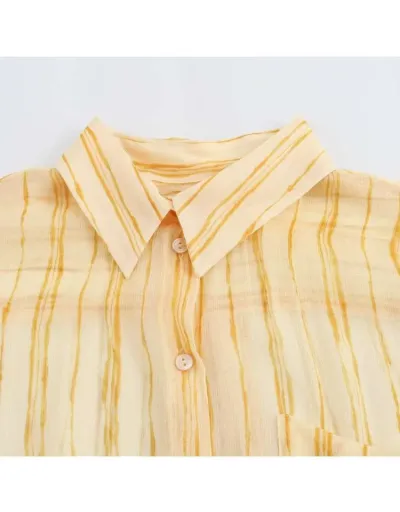 Replica Striped Down Collar Long Sleeve Blouses #802376 $33.01 USD for Wholesale