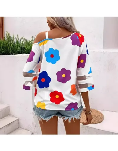 Replica Colorblock Floral Asymmetrical Blouses #802379 $25.71 USD for Wholesale