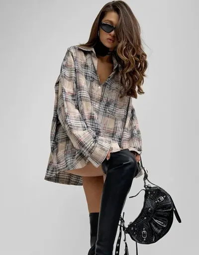 Replica Colorblock Plaid Single Breasted Blouses #802386 $41.30 USD for Wholesale