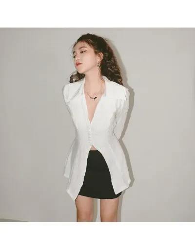 Replica Buckle Collar Long Sleeve Split Hem Shirt  #802394 $33.20 USD for Wholesale