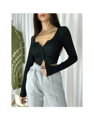 Replica Bodycon U Neck Buckle Cropped Cardigan #802402 $27.92 USD for Wholesale