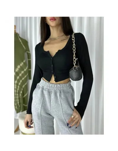 Replica Bodycon U Neck Buckle Cropped Cardigan #802402 $27.92 USD for Wholesale